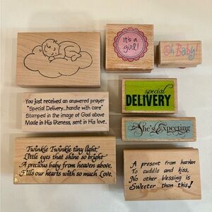 Assorted Baby Themed Wood Rubber Stamps set of 8